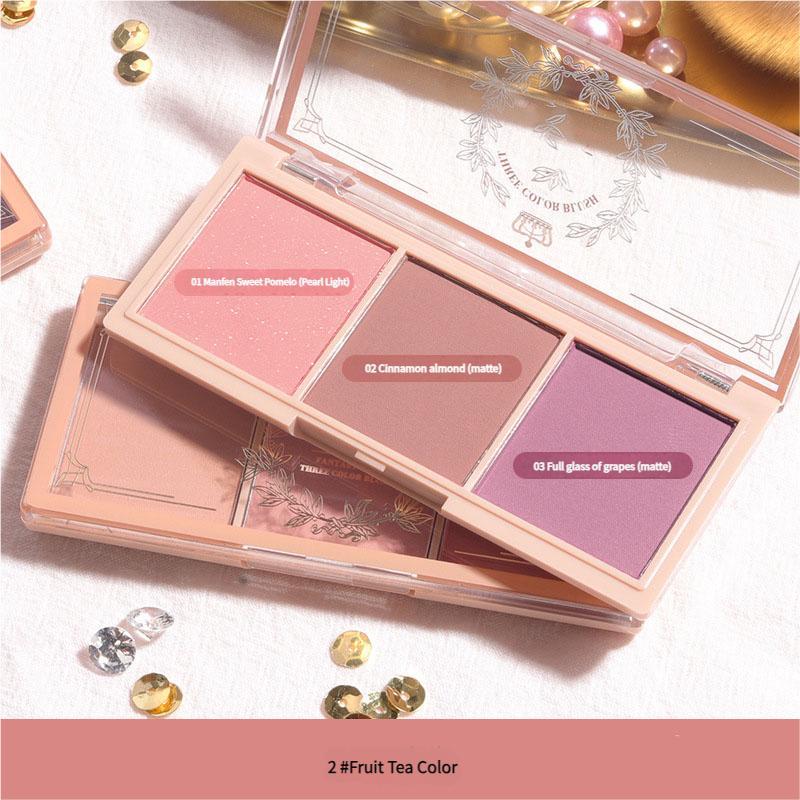 

Трехцветная матовая палетка румян Nude Pink Пудра для макияжа Многофункциональный контур для щек Доступная повседневная косметика для студентов