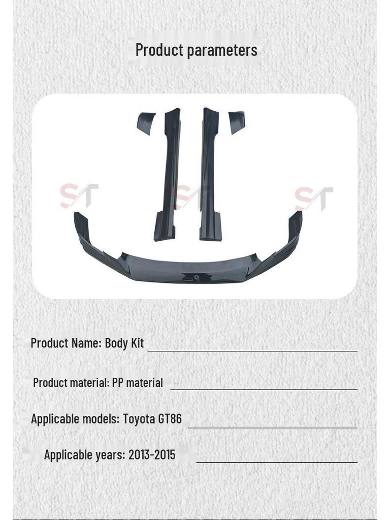 Toyota GT86 Front Lip, Side Skirts, Rear Bumper Corners: PP Body Kit & Diffuser.