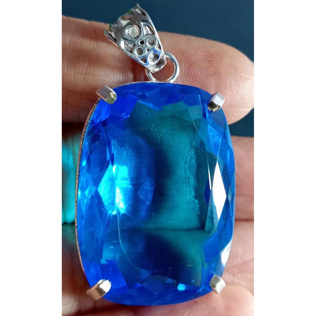 Natural Blue Topaz Pendant Cushion Cut 96.95 Ct Beautiful Certified
