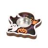 Wooden Candle Plate Holder Tray Tabletop Tealight Pillar Display Tray Wood Pumpkin Bat Ghost Maple Leaf Table Centerpiece for Halloween Thanksgiving