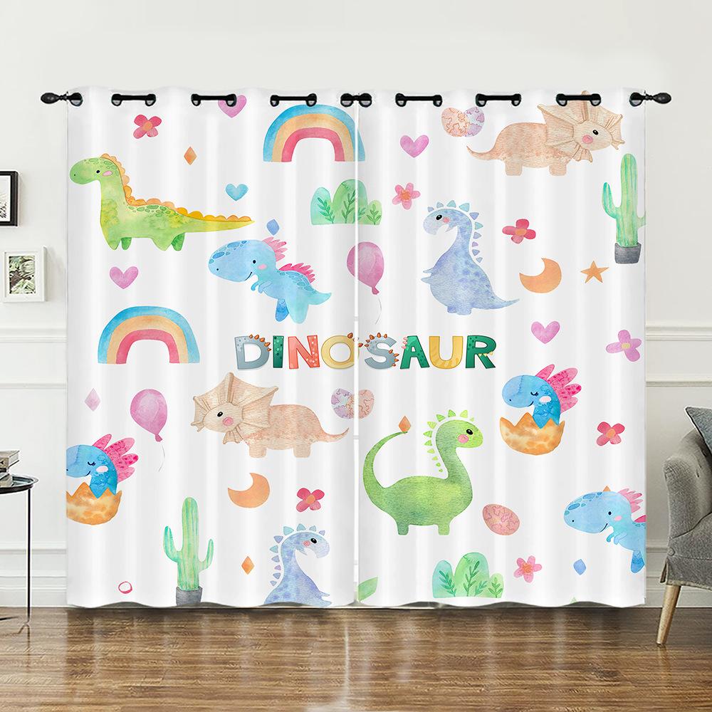 Curtain Cartoon Dinosaur Illustration Curtain Digital Printing Blackout Curtain No Punching