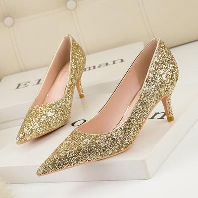 Fashion Sequins Bling Woman Pumps Gold Sliver High Heels Stiletto Pointed Toe Women Heels Wedding Shoes Plus Size 41 Sexy Party Shoes