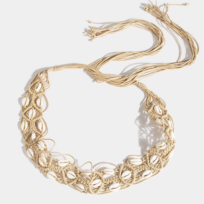 European and American Ins Bohemian Style Cotton Rope Woven Shell Women's Waist Belt Strap Wide Waist Belt Is Versatile