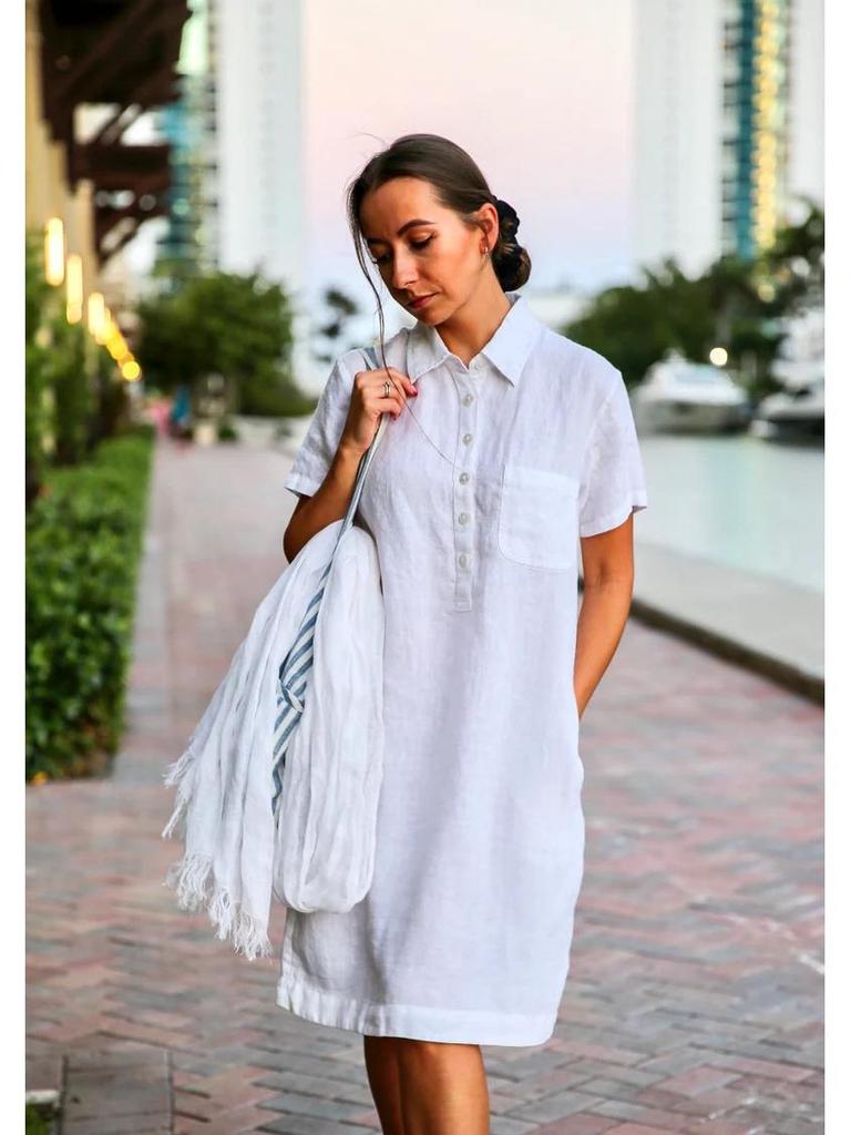 2023 European & American Cotton Linen Shirt Dress with Pockets & Buttons