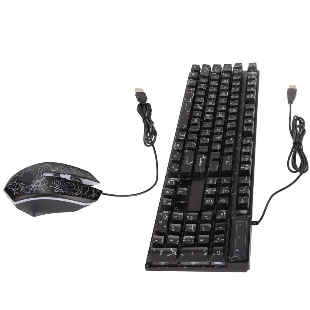 USB Keyboard Mouse Combo Good Resilience Crack Colorful Backlight 104 Keys Clear Characters Gaming