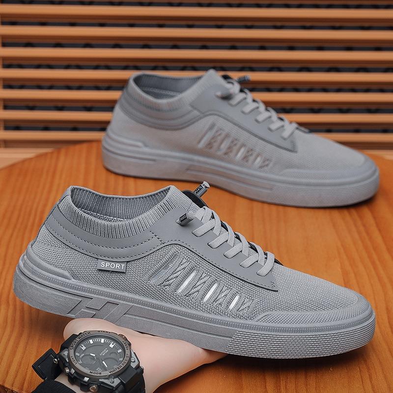 Spring and summer men's shoes new breathable canvas shoes men's trend versatile flying woven mesh sports board shoes men