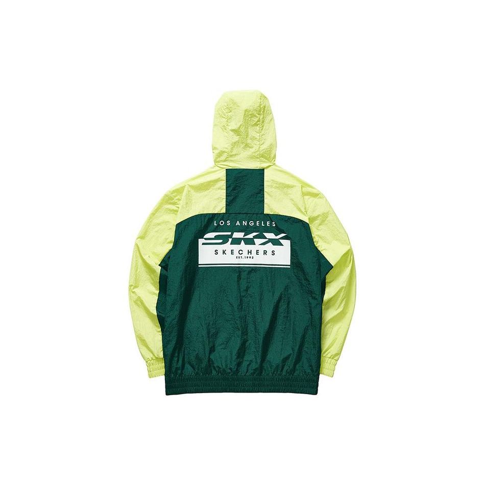 Skechers SKX Retro Series Color Block Hooded Woven Jacket Men jackets Garden-Green L121M159-00XW