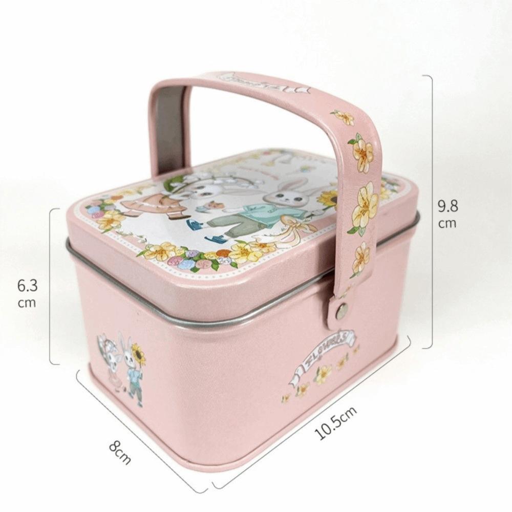 Rabbit Printed Tin Storage Box with Handle Storage Can Portable Tinplate Candy Box  Party