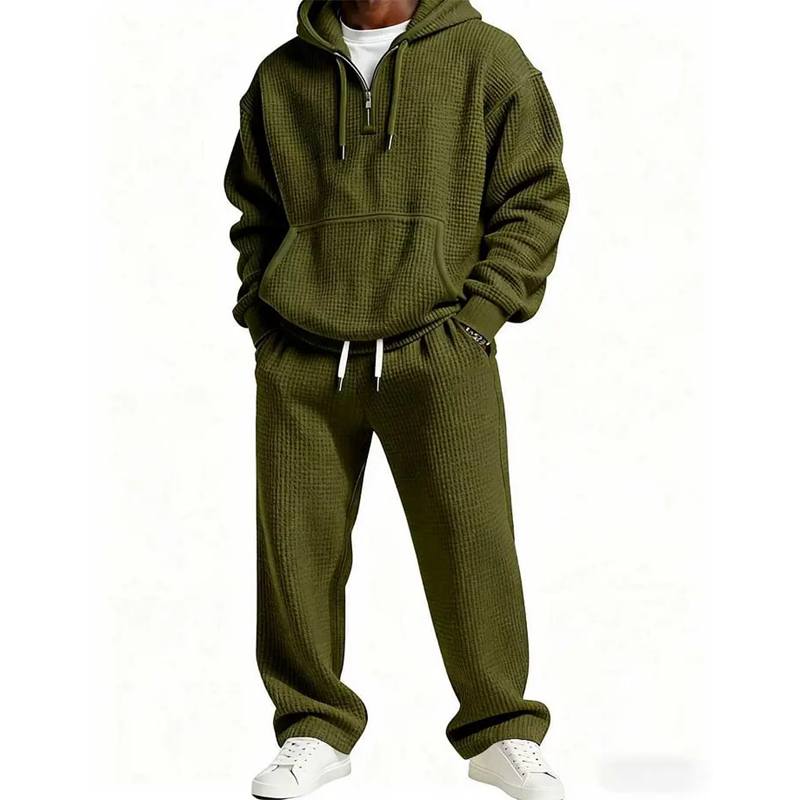Completo Uomo Autunno Inverno con Felpa con Cappuccio e Pantaloni da Tuta a Maglia Waffle, Tuta Sportiva Casual Stampa 3D Due Pezzi