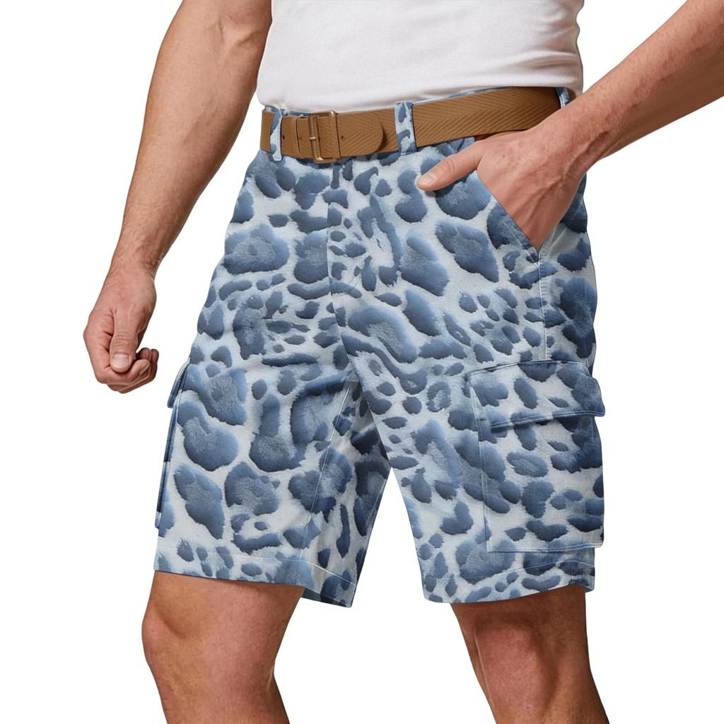 Herren-Cargoshorts mit mehreren Taschen - Lässige Leopardenmuster-Athletikshorts für Wandern, Outdoor-Sommerhosen (Gürtel nicht enthalten)