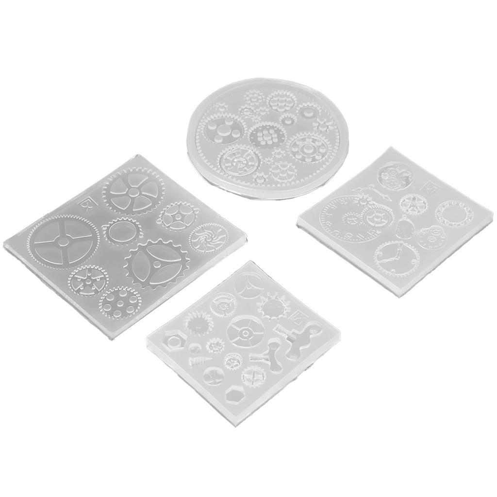 4pcs Set Gear Shape 3D Chocolate Cake Fondant Silicone Mold DIY Resin Jewelry Pendant Decortion
