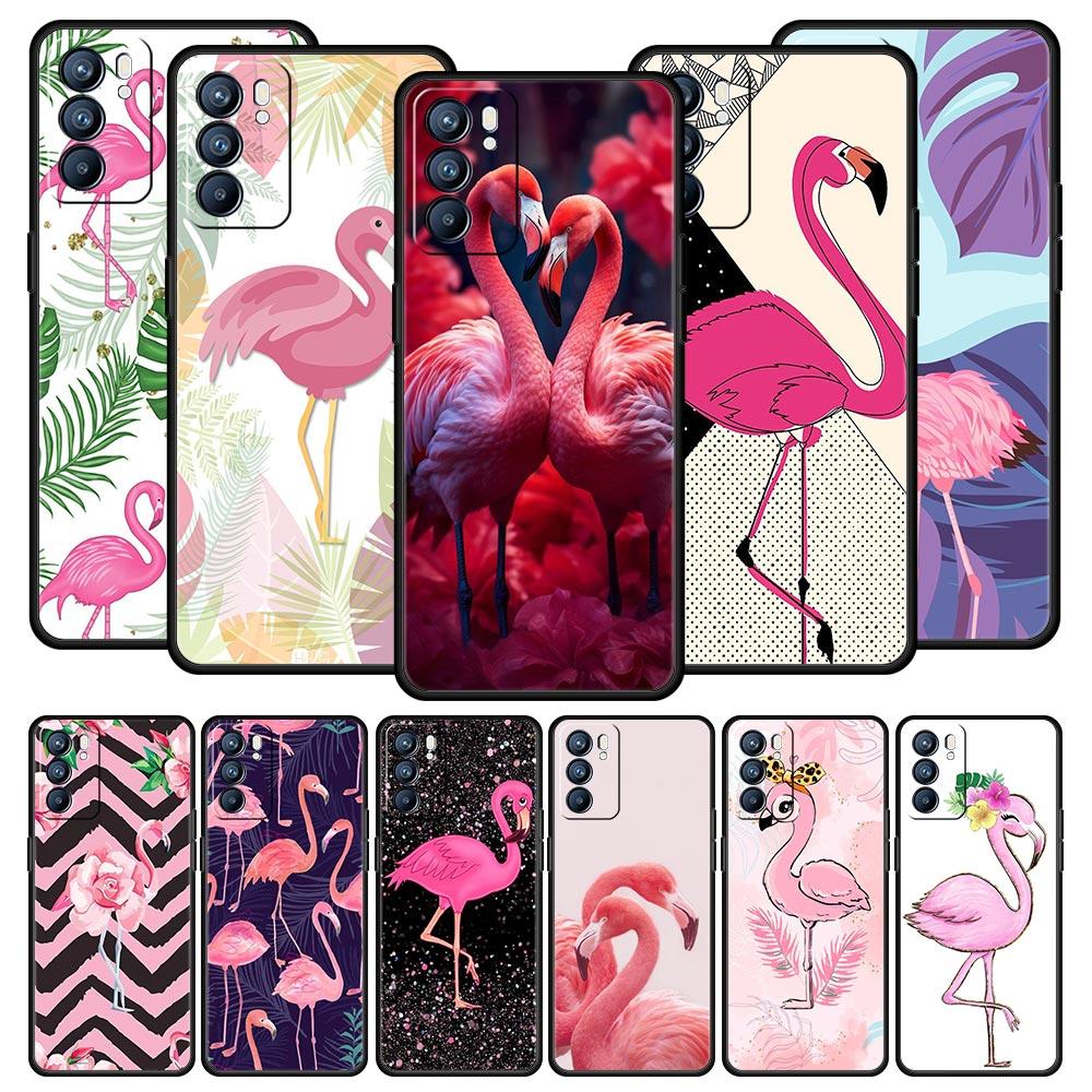 Lovely Pink Flamingos Leaf Phone Case For Oppo Reno8 Reno7 Reno6 Pro A54 5G Find X6 X5 A53 A52 A9 A15 A95 A17 A16 A57 A31 Cover