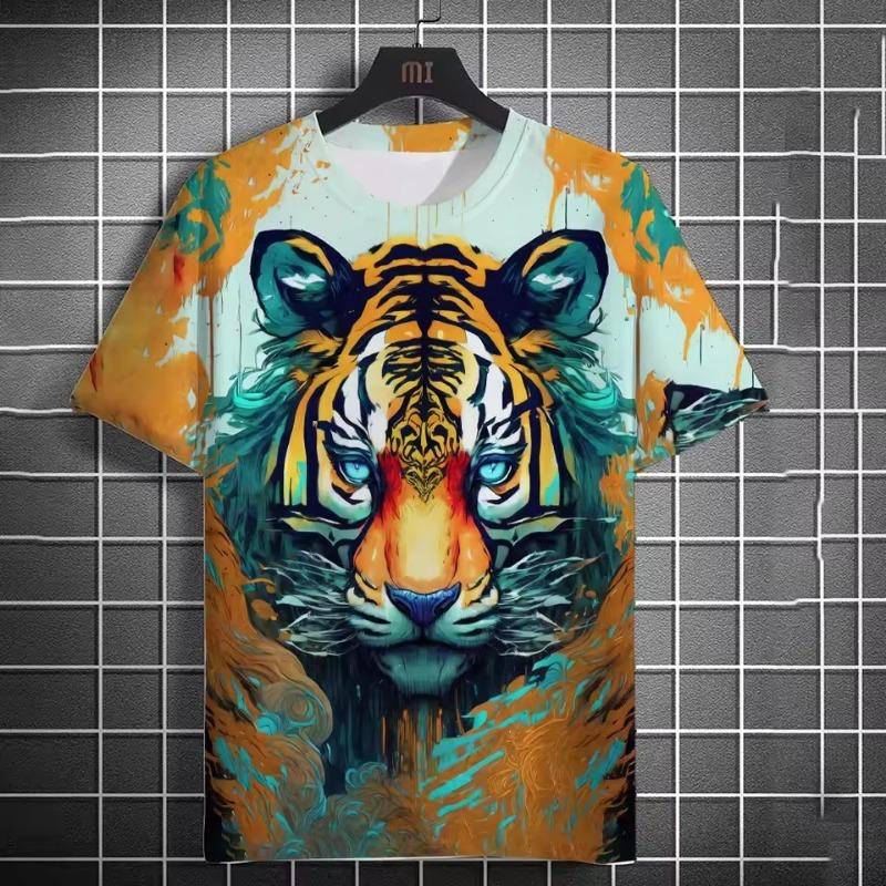 Animal Men's T-shirt 3d Tiger Print Men's Tops Casual Short Sleeve Simple T-shirt Summer Round Neck T-shirt Men's Ultra Clothing