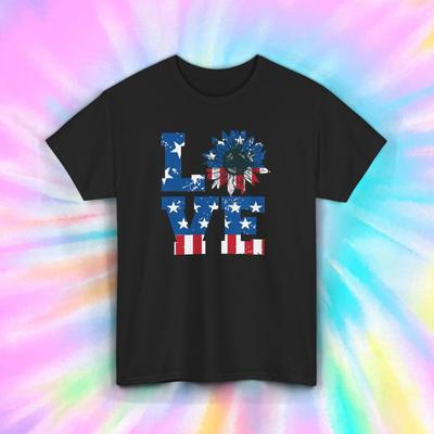Patriotic Love Shirt USA Flag Sunflower Red White Blue Tee S-5XL