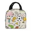 Fútbol Elemento Deportivo Patrón Deportivo Bolsa de Almuerzo Aislada para Mujeres Niños Portátil Cajas de Comida Lonchera Térmica Bolso Tote