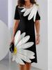 Vintage Floral Print Summer Dress for Women Long Sleeve Comfortable Knee Length Casual Dress with Pockets O Neck