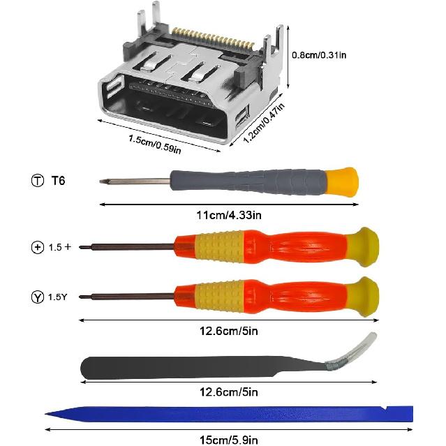 2 шт. Разъем HDMI, Разъем HDMI-порта, Замена разъема HDMI-порта + 5 шт. Отверток, Разъем HDMI-порта для дисплея