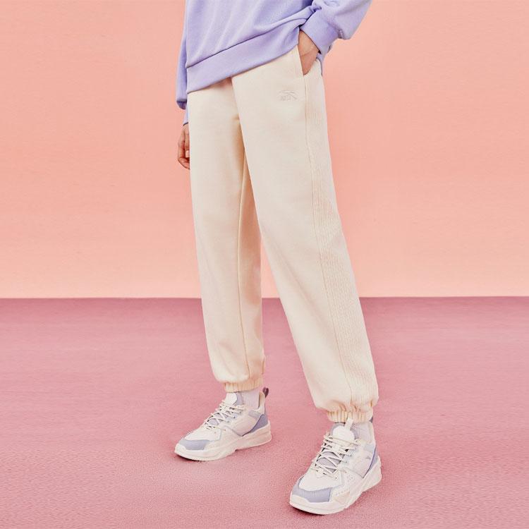 Anta Solid Color Mid Waist Tapered Thick Knitted Sports Pants Women bottoms Duck-Down-White 962348303-1