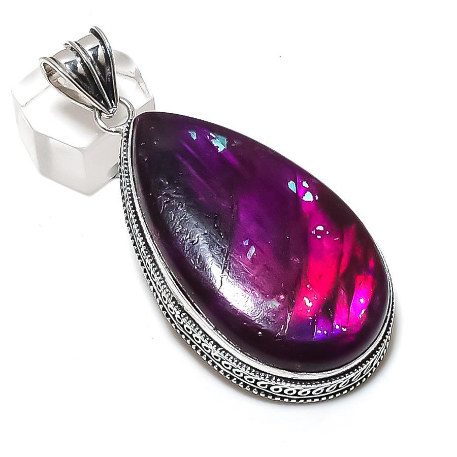 Pink Labradorite Gemstone 925 Sterling Silver Jewelry Pendant 2.76"