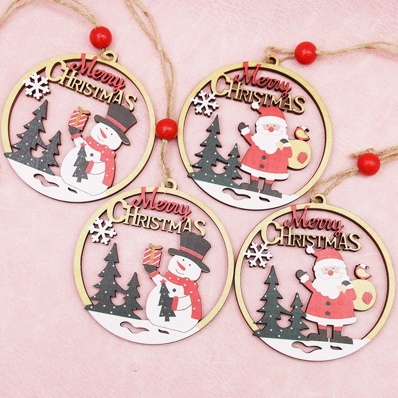 (2 Pcs/pack) 11cm Christmas Wooden Hollow Pendant Christmas Tree Ornament Merry Christmas Pendant DIY Festival Decoration
