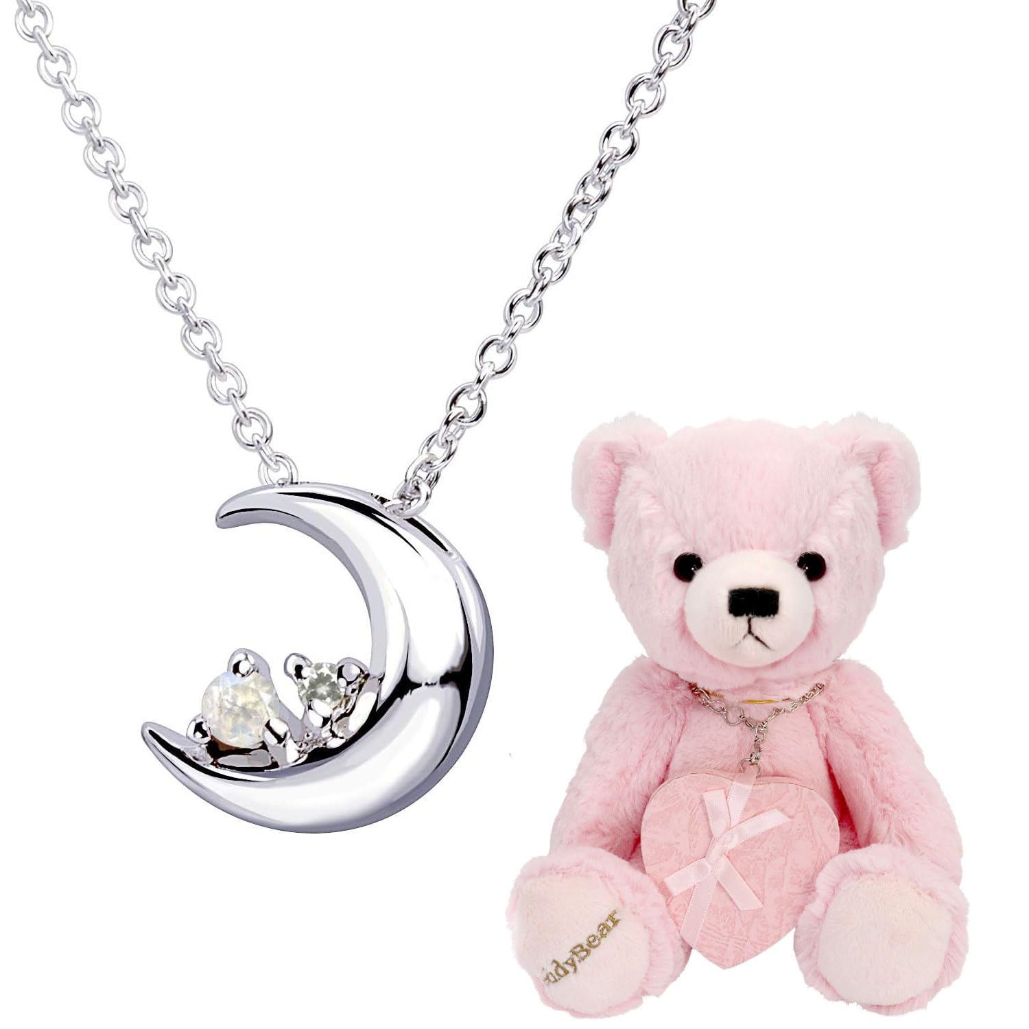 

Crescent Moon Necklace Natural Diamond x June Birthstone Blue Moonstone Silver Pink Teddy Bear [Sears] Women s e-1625-tdt-01-p06