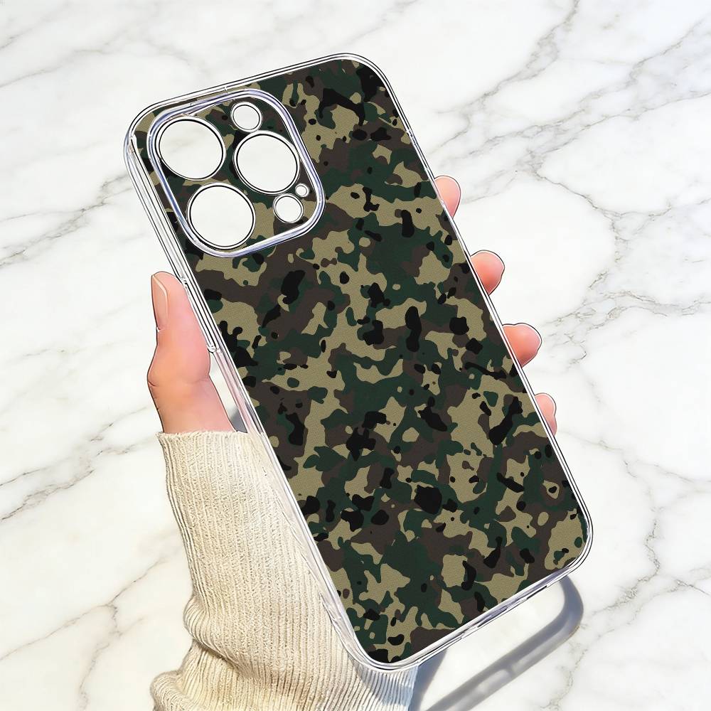 Camouflage  Phone Case For iPhone 17 16 15 14 13 12 11 Mini Pro Max Plus Transparent Cover