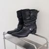 Fashion Pile Versatile Fashion Boots European and American Style Folded Pointed Head Thick Heel Spring and Autumn Mid-tube Boots Women's Retro New