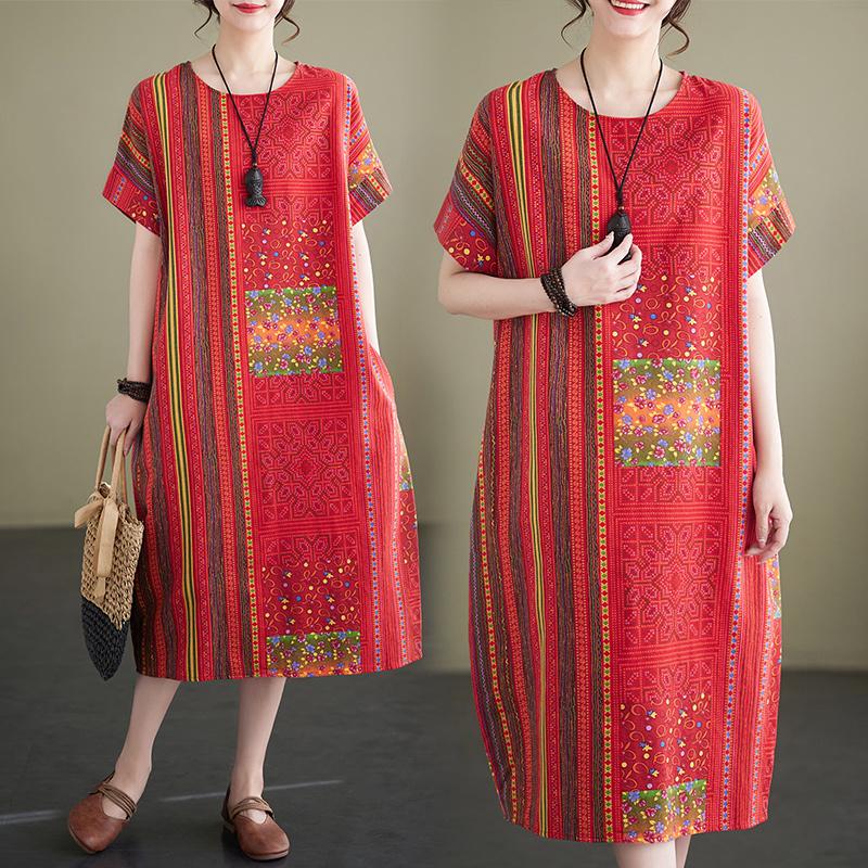 

Платья цельное платье с коротким рукавом и винтажным принтом L-XL