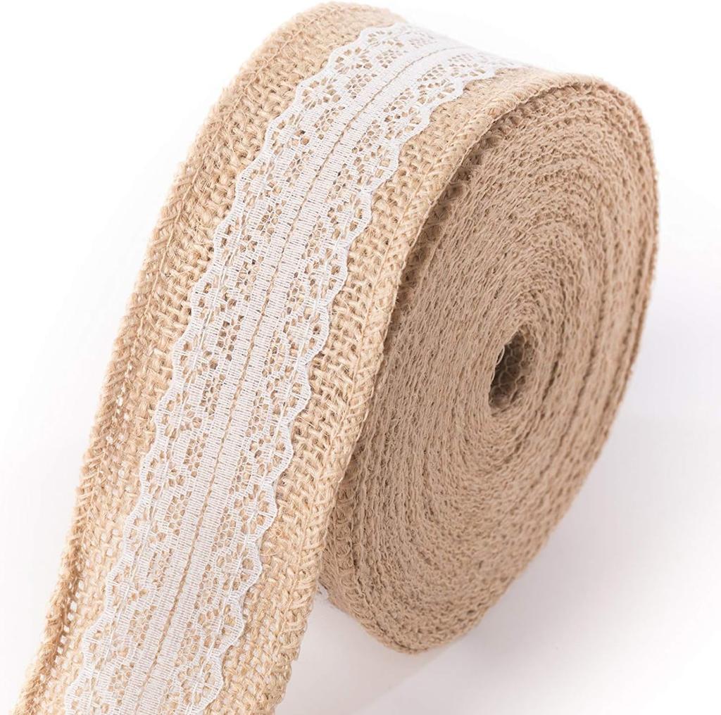 Multi Purpose Burlap Hessian Ribbon With Lace Detail Multi Purpose Uses Decor Natural Burlap Wedding