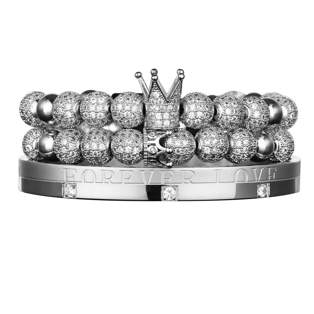 2026 Double Crown Bracelet Set Couple Micro Diamond Ball Bracelet