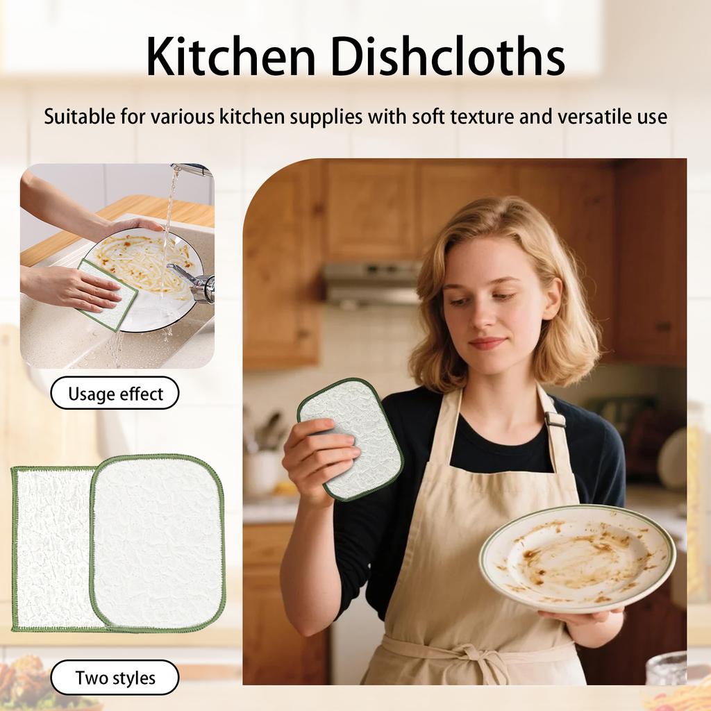 2pcs Thickened Kitchen Dishwashing Towel, Absorbent And Oilfree, Wet And Dry Dualuse Kitchen Dishwashing Towel