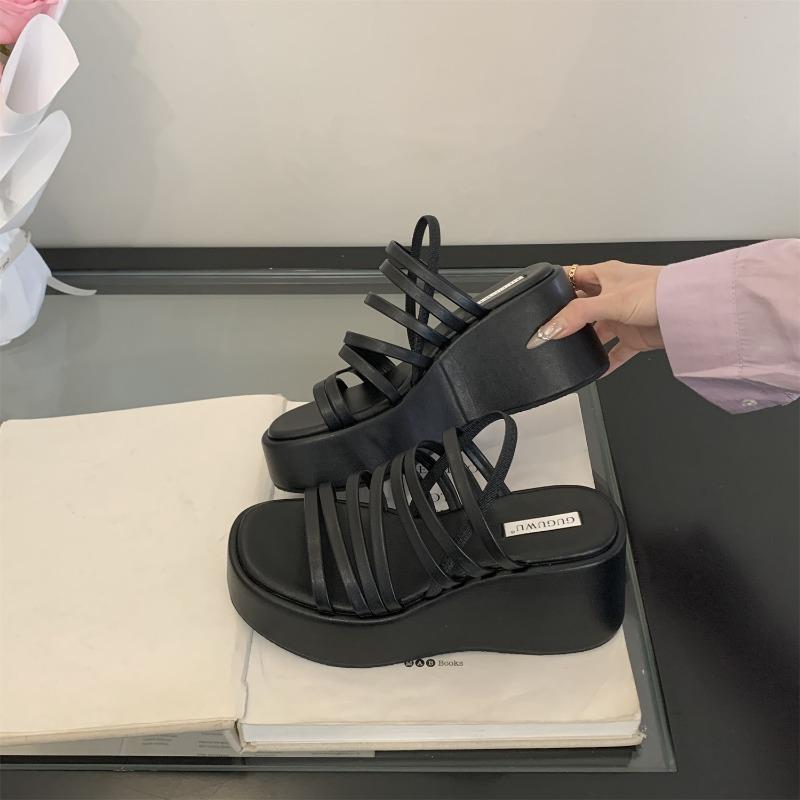 Fashion 2025 Summer Chunky Heels Sandals New Fashion Strap High Heeled Slippers Woman Black Slip On Casual Platform Sandalias Mujer