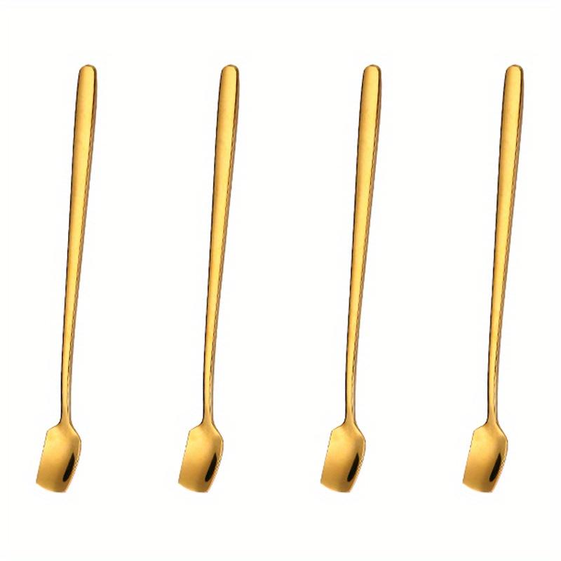 4 buc, set de linguri de desert reutilizabile din oțel inoxidabil cu mâner lung pentru uz casnic, restaurant și petreceri - perfect pentru înghețată, lapte și cafea