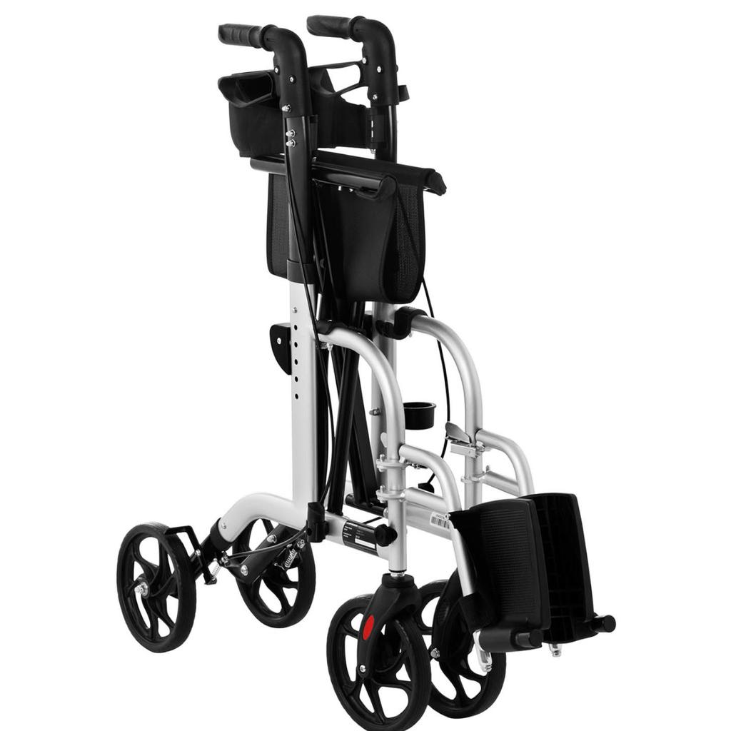 2-in-1 Rehabilitation Walker Foldable Wheelchair with Bag for Seniors