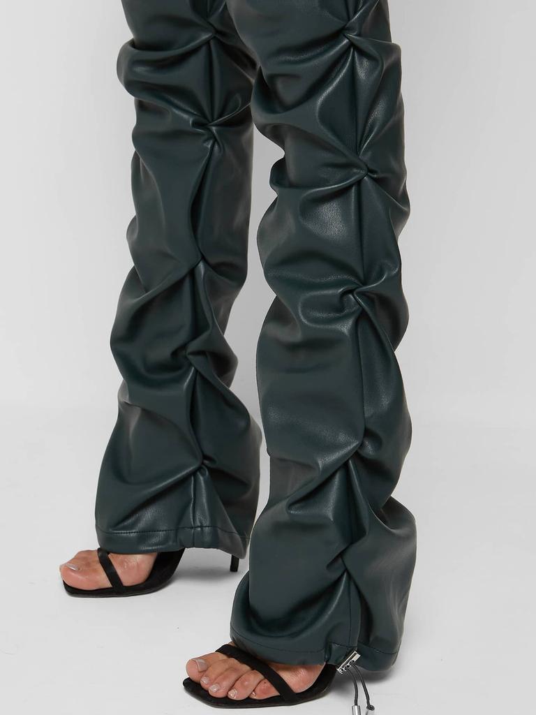 Damen Mode Schlank Geschnittene PU-Leder Lange Hosen, Persönlichkeit Faltbare Micro-Saum Hosen für Damen, Neue Saison