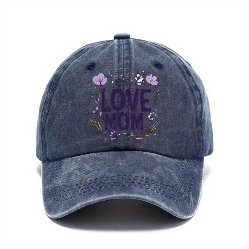 Love Mom Floral Graphic Baseball Cap Distressed Washed Cotton Outdoor Adjustable Hat Unisex One Size синий