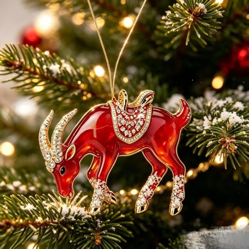 1Pcs Christmas Tree Pendants 2D Acrylic Flat Goat Pendants Cute Animal Hanging Ornaments For Decor Party Supplies  Year Gifts