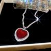 Exaggerated Red Crystal Heart Pendant Necklaces for Women Luxury Full Rhinestone Long Chain Necklaces Love Forever Jewelry Gifts