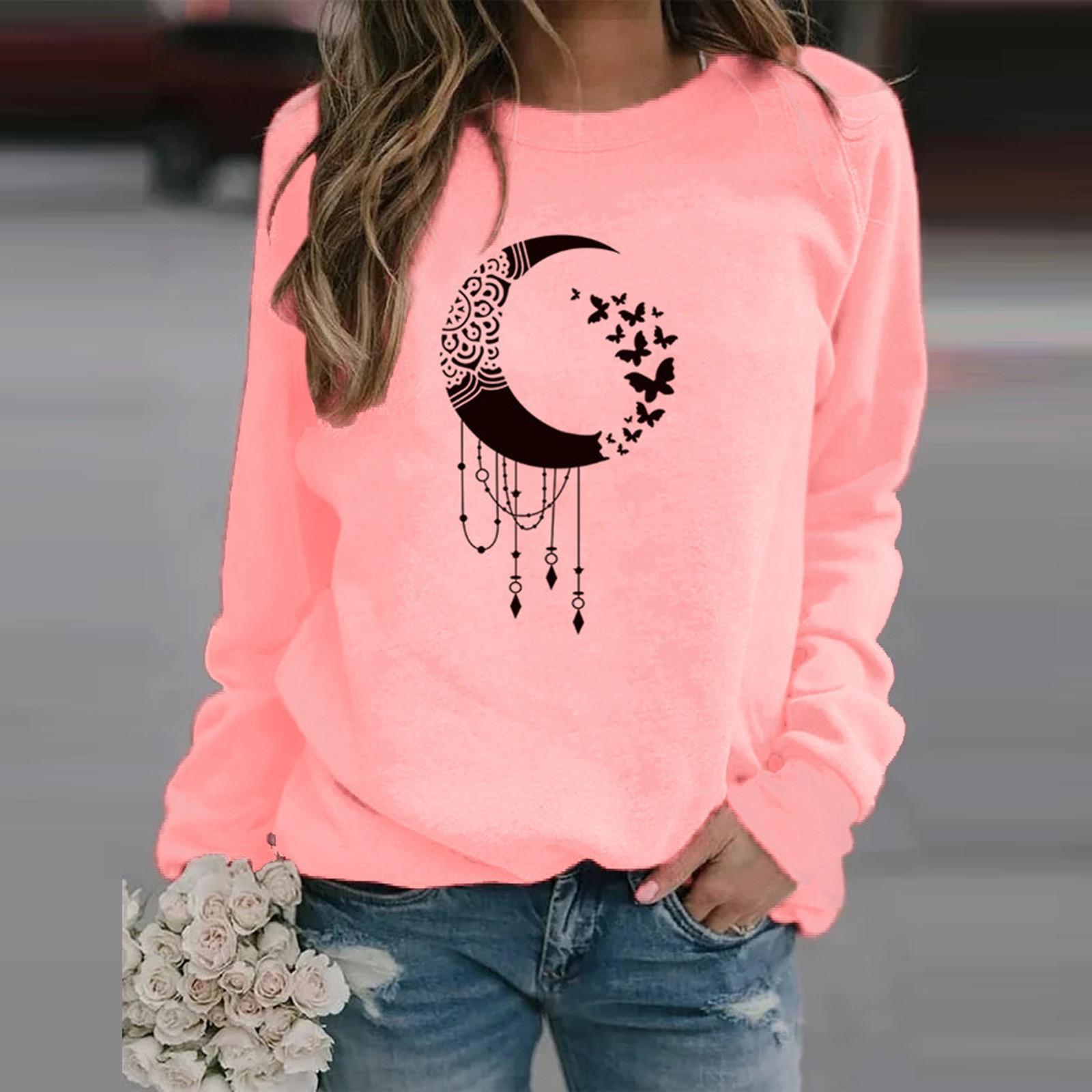 

Зимние женские повседневные топы Женский свитшот с принтом Блузка Футболка Свитер S розовый