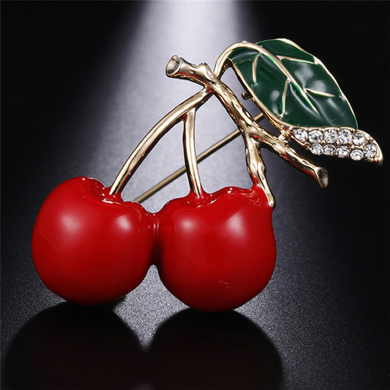Red Enamel Cherry Metal Brooch Pins Button Brooches Sweater Clip Jewelry