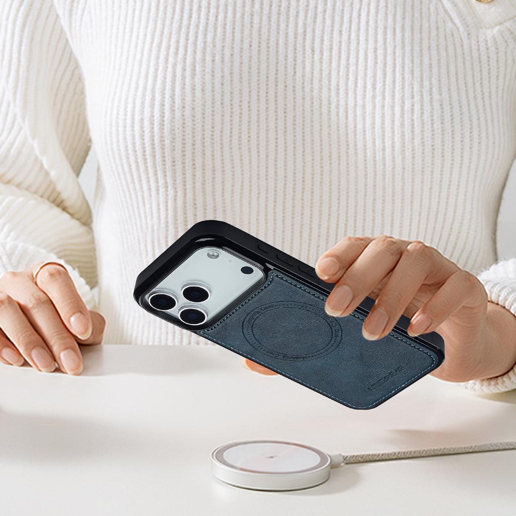 LC.IMEEKE For iPhone 17 Pro Max Magnetic Case Compatible with MagSafe Leather+TPU Back Cover