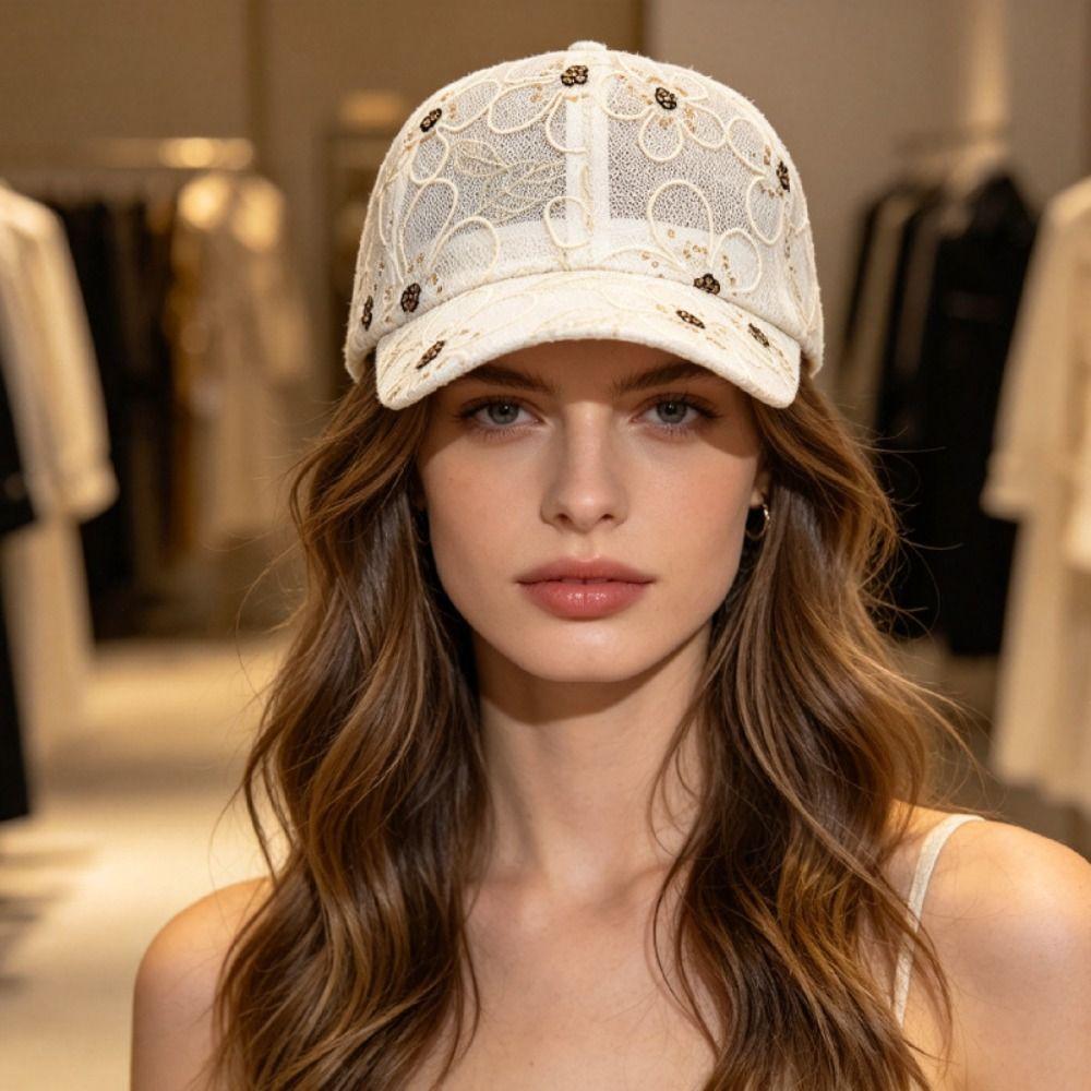 Hollow Floral Summer Baseball Cap Lace Flower Embroidery Outdoor Sun Hat Spring Summer Autumn