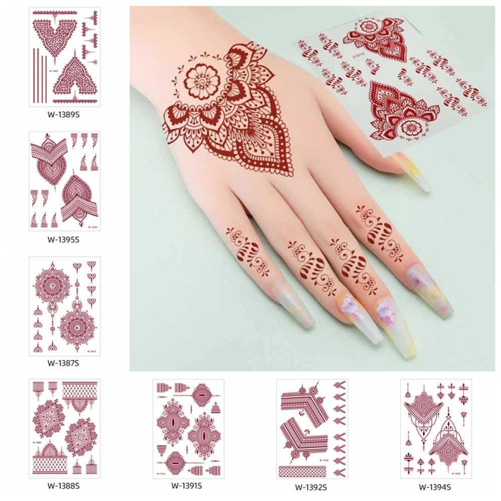 9pcs Lace Hollow Lace Fake Tattoos Indian Style Flower Fake Tattoos Hand Tattoo Stickers Wedding