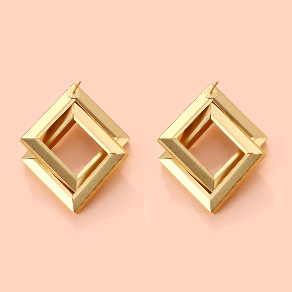 Vintage Creative Square Earrings Double Rhombus Earrings Stud Earrings for Women