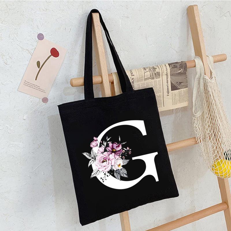Alphabet24 Letter Print Student Portable Canvas Bag Tote Bag Large Capacity Messenger Bag