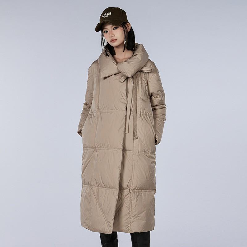 Womens Long Down Coat 90% White Duck Puffer Jacket Collared Winter Warm Loose Fit