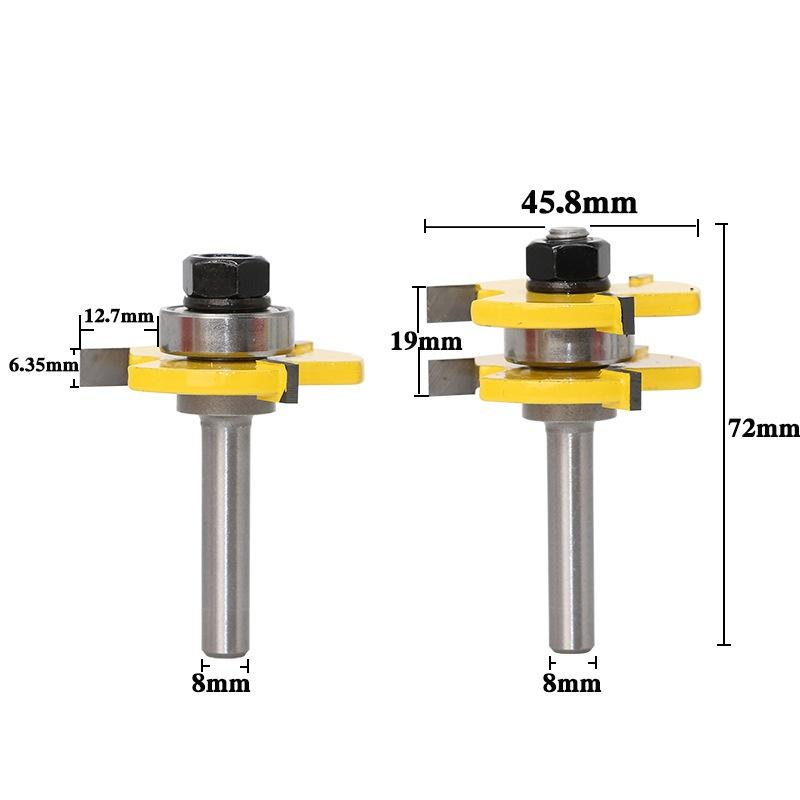 

2 Pcs 8mm Shank Tongue & Groove Joint Assemble Router Bits T-Slot Milling Cutter for Wood Woodwork Cutting Tools 2pcs set 8mm