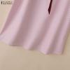 ZANZEA Women Casual Round Neck Loose Short Sleeve Stripe Blouse