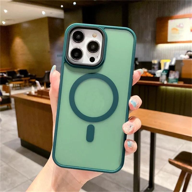 Frosted Translucent Magnetic For Magsafe Case For iPhone 15 14 13 12 11 Pro Plus Max Wireless Charge Solid Armor Bumper Matte Cover
