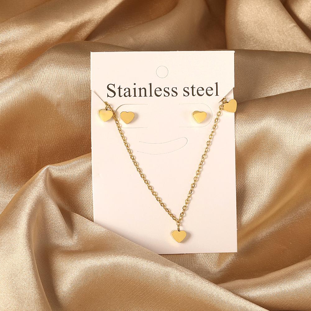 Trendy Love Heart Necklaces Zircon Sets For Women Stainless Steel copper Plated 2 Pieces Pendant Necklaces And Earrings Sets